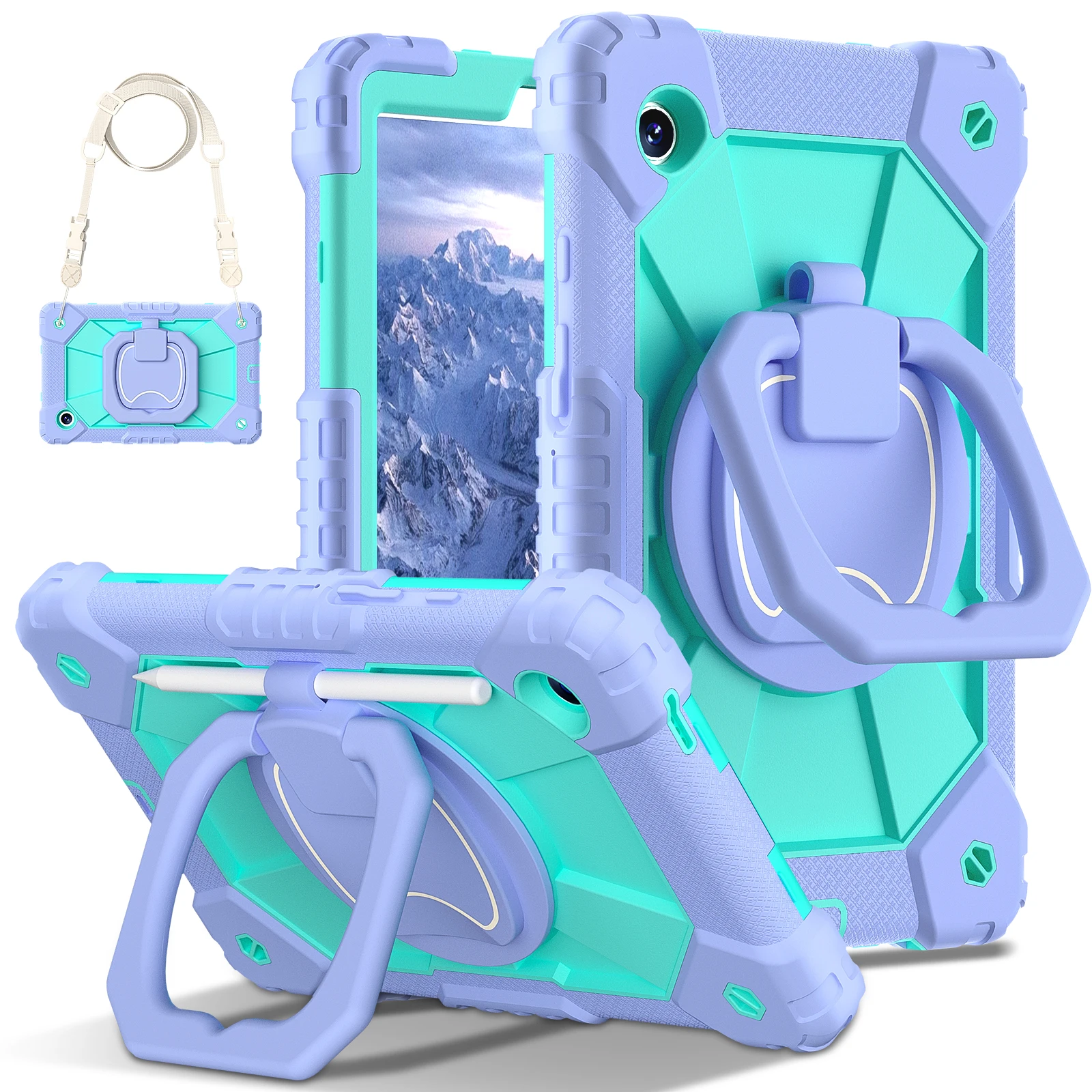 360-Degree Rotating Kids Tablet Case with Shoulder Strap