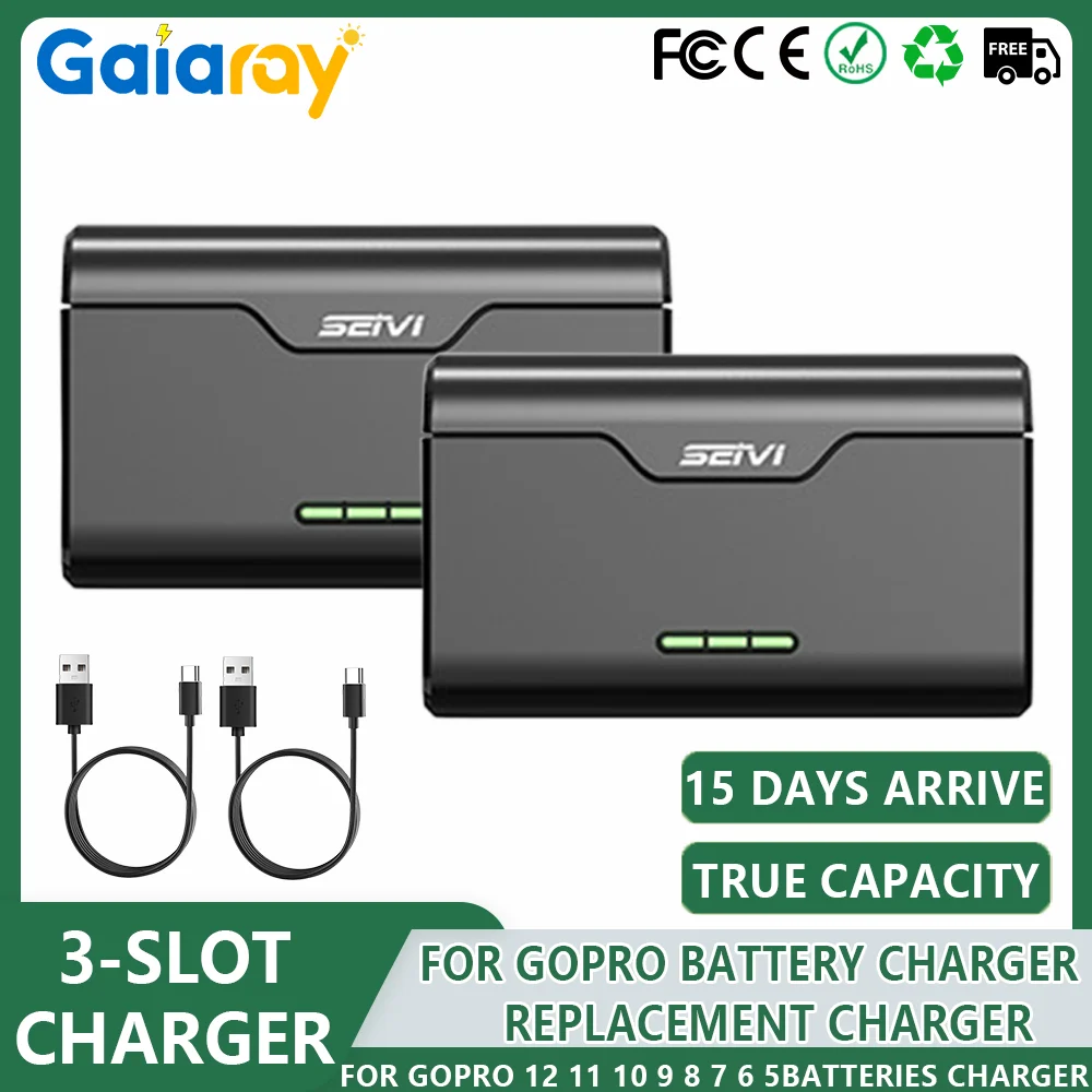 Chargeur rapide USB-C pour batteries GoPro Hero 7/8/9/10/11/12 - 1 ou 2 chargeurs