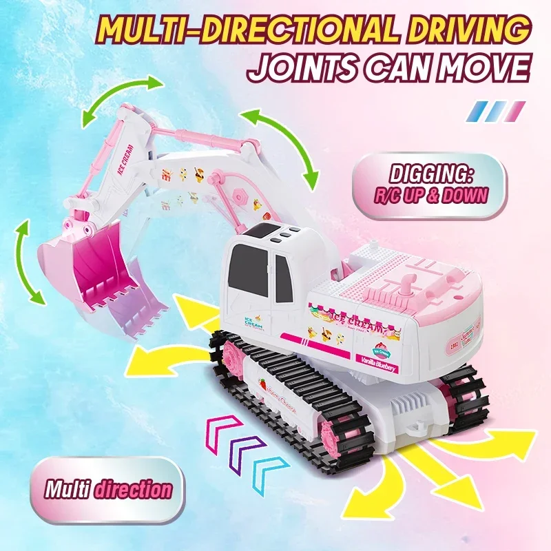 Pink Rc Excavator for Girl Remote Control Digger Construction Truck Car 2.4G 1/24 Engineering Vehicle Electric Toy Kid Girl Gift