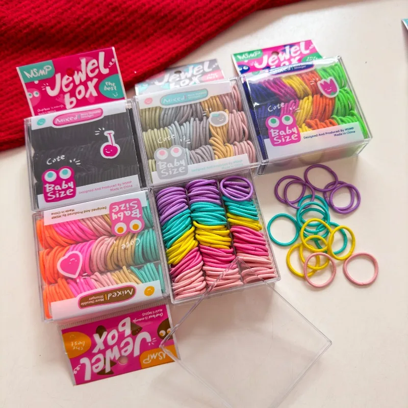 캔디 마카롱 - 컬러 베이비 헤어 타이: 100개입 박스, 가성비 최고, 신축성 좋..