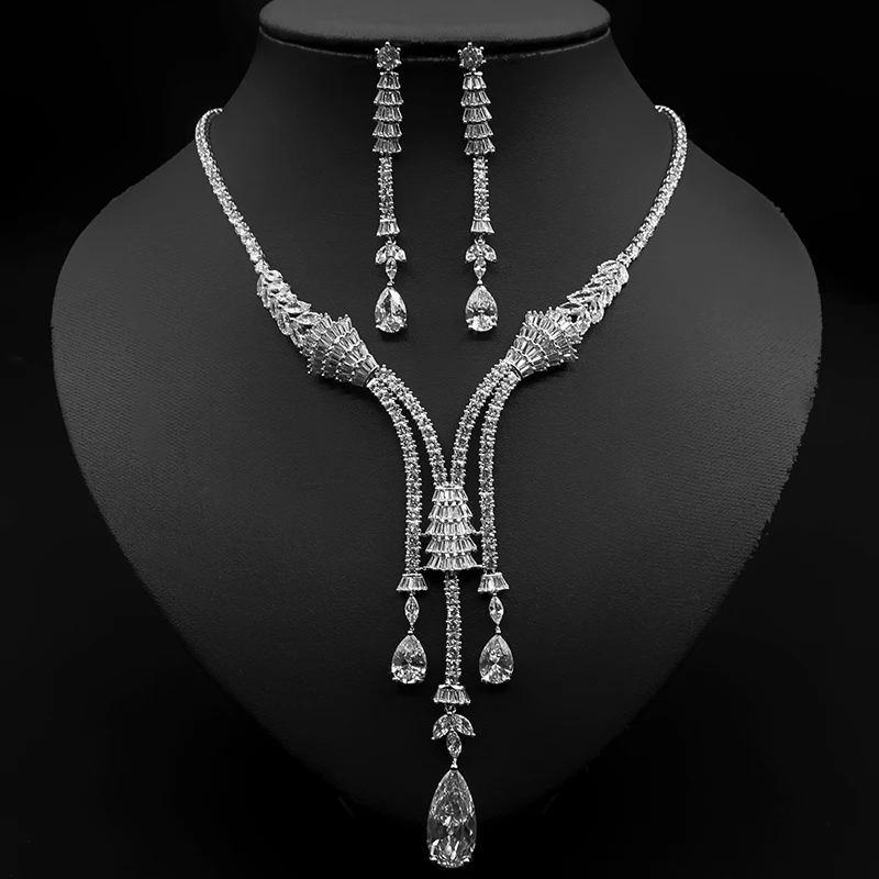 

New Unique Design Zirconia Waterdrop Jewelry Sets For Women Banquet Party Fashion Luxury Dubai Nigeria Crystal Wedding Accessory