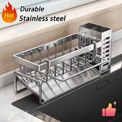 Multifunctional Stainless Steel Kitchen Sink Organizer and Storage Rack (Steel-plus-Basket)