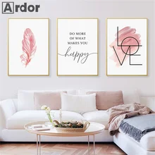 

Blush Pink Wall Art Feather Canvas Painting Inspirational Quote Poster And Print Love Sign Picture For Girl Bedroom Home Decor