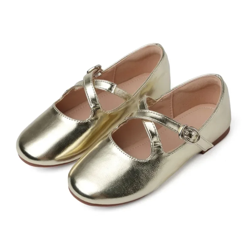 Girls Ballet Shoes Solid Color Children's Leather Shoes Fashion Causal Versatile Kids Princess Party Wedding Flat Shoes Non-slip 2