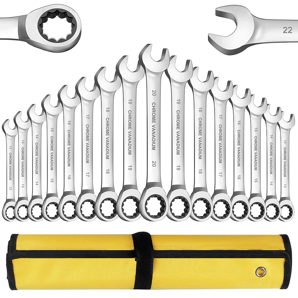 Ratcheting Wrench Set, Chrome Vanadium Steel Metric 72 Tooth Box End