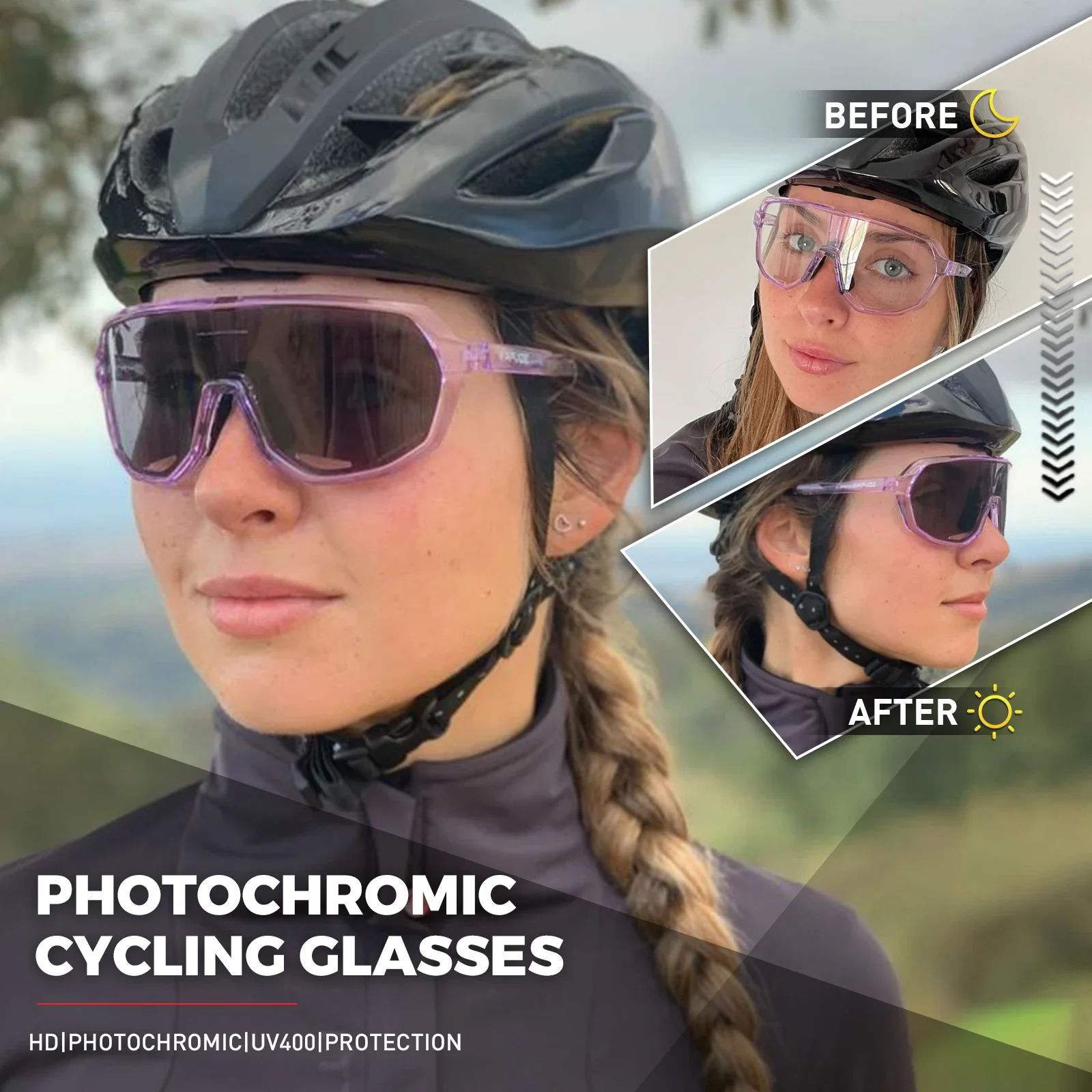 Kapvoe Color Photochromic Cycling Sunglasses Women Luxury for Man Glasses Driving Fishing Fashion Travel Golf Women Bike Goggles
