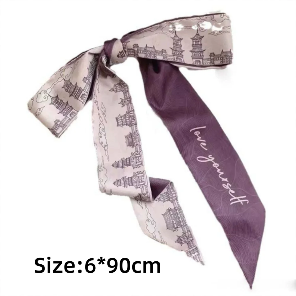 Französisch Schal Schmetterling Krawatte Haar Retro chinesischen Stil Öldruck Haarband Schal Frauen Hals Krawatte Tasche Kopftuch Blumen bänder – Detail 1
