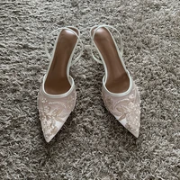Mesh Embroidered Thin High Heels Sandals Women 2025 Summer Sexy Slingback Pointed Toe Pumps Dress Shoes Woman Sandalias De Mujer - Image 2
