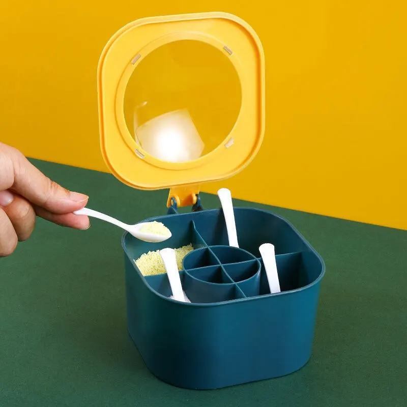 1pc Kitchen Seasoning Box With Four-compartment Integrated Multifunctional Household Kitchen Seasoning Box With Lid 3