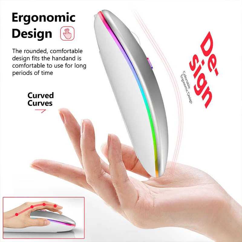 Rato sem Fio Recarregável Rgb Bluetooth Mouse 2.4g Silencioso Mause Ergonômico Mini Mouse Usb Ratos Ópticos para Computador Portátil - Imagem 5