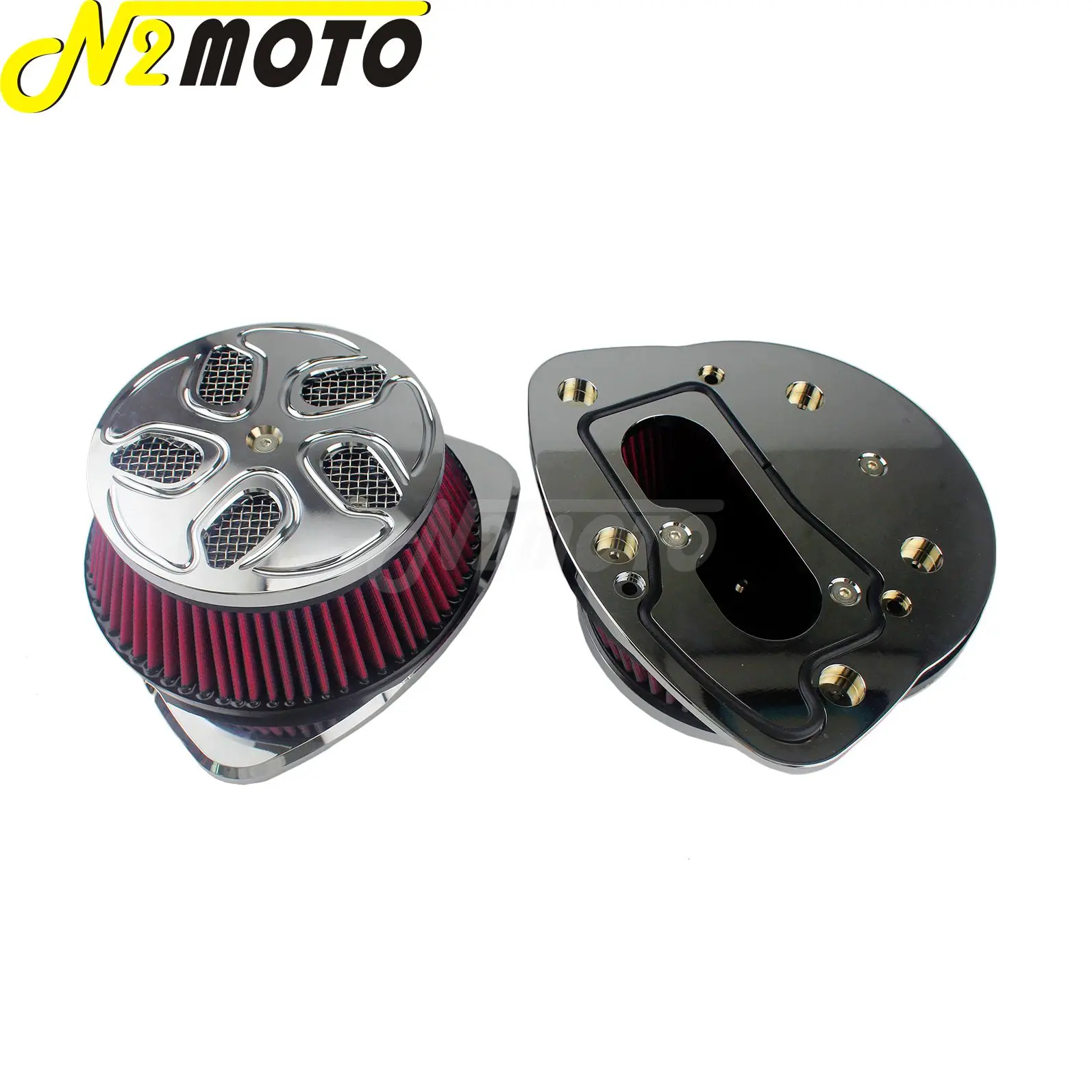 Dual Bullet Luftfilter – Rot, Chrom, Für Suzuki Boulevard M109R / VZR1800 Intruder