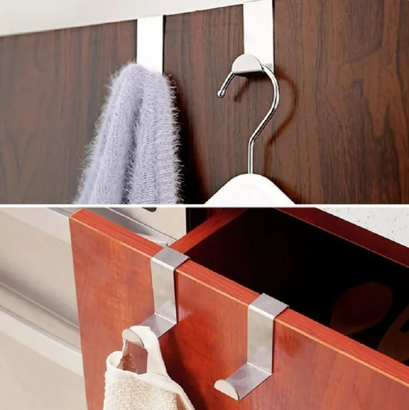 Storage Hook Door Hook 1Pcs Door Back Hook Stainless Steel Over The Door Hooks Z-Shaped Coat Hanger Reversible Keys Towel Storage Rack Organizatio