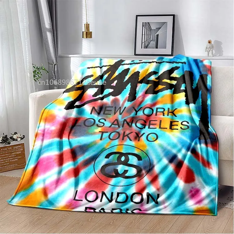 Tide Brand S-Stussy Coperta Logo Stampato Coperta Calda Flanella Morbida E Confortevole Coperta Da Viaggio Per La Casa Regalo Di Compleanno