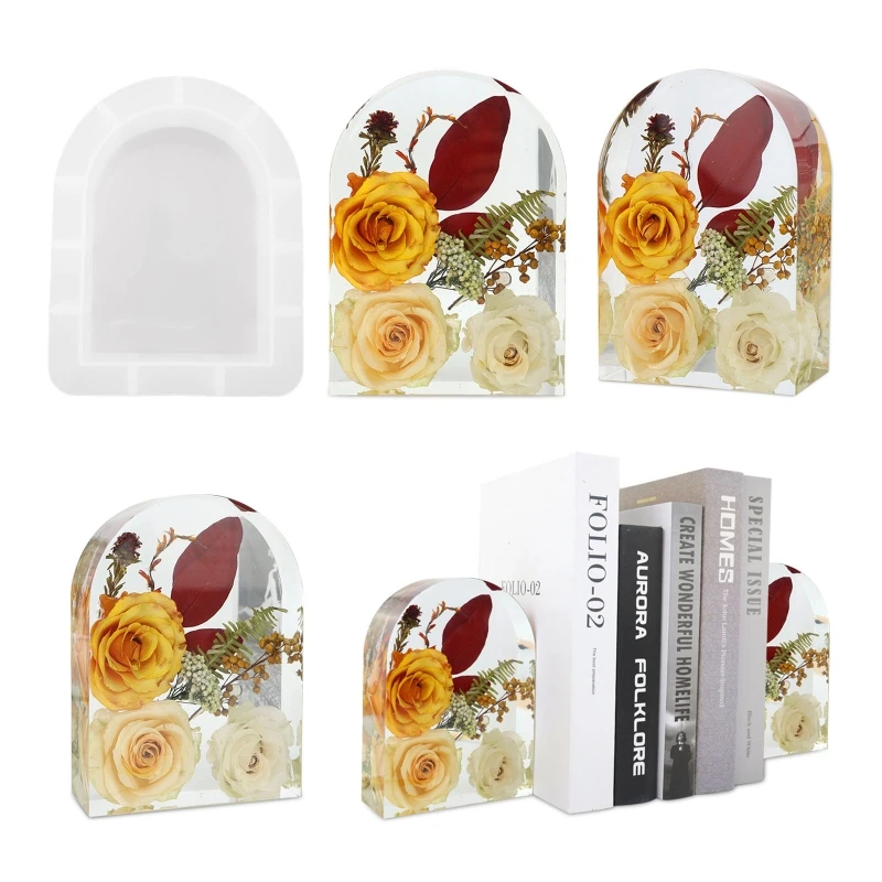 Y4QE Bookends Resin Molds Silicone Arch Mold Epoxy Molds for Flower Preservation Wedding Decoration Home Party Decor