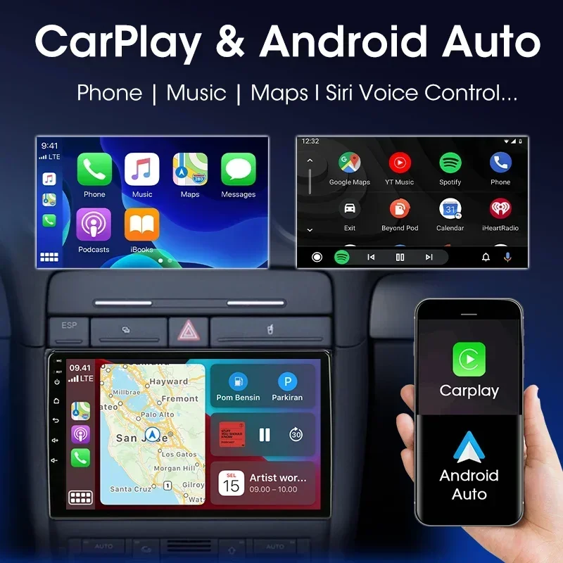 Srnubi 자동차 라디오, 아우디 A4, A4L, S4, RS4, 2000-2009 멀티미디어 플레이어, 스테레오, GPS, 4G, 카플레이, 자동 헤드 유닛 오디오, 2 Din, 안드로이드 12