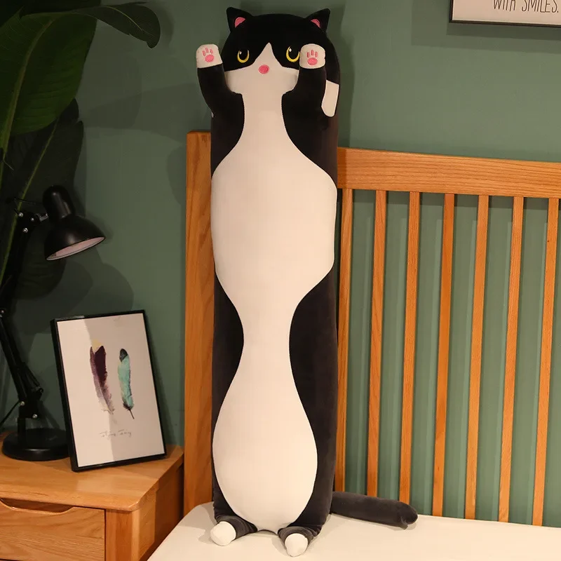 Cute Long Strip Cat Stuffed Body Pillow Cartoon Cat Plush Cushion Kawai Sofa Bedroom Throw Pillow Home Decoration Creative Gifts 6
