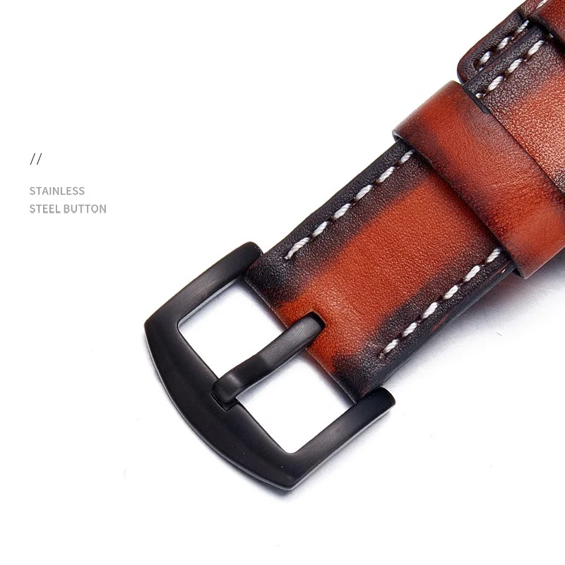 Vintage-Style Hand-Brushed Leather Watch Strap Accessory