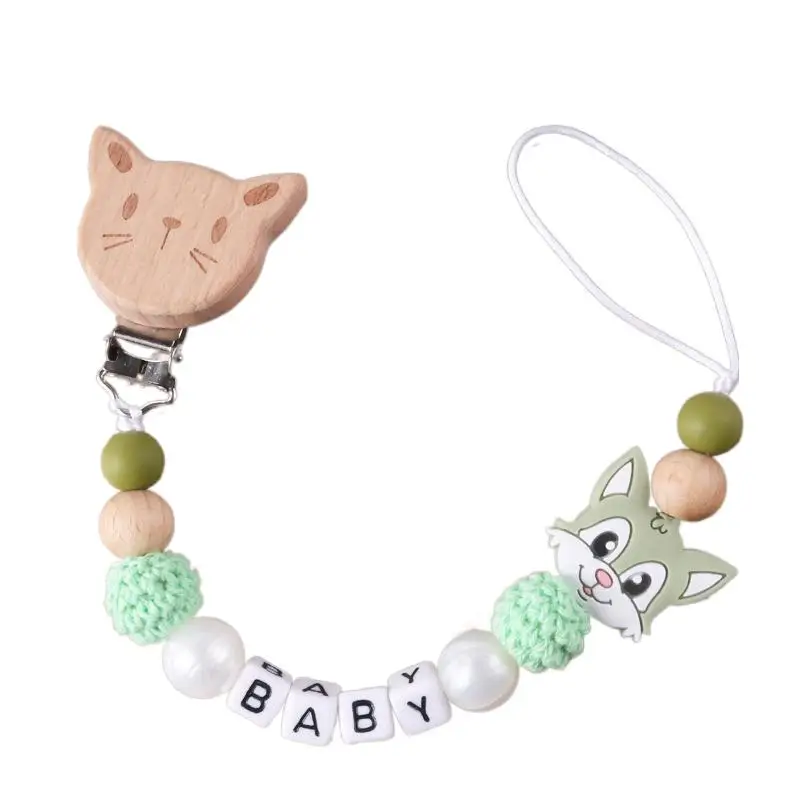 Personalized Cartoon Animal Beech Clip Baby Pacifier Chain Silicone Beads Dummy Nipple Holder Teether Newborn Pacifier Clips