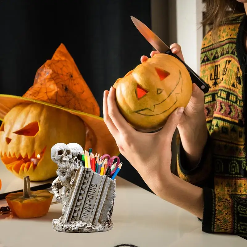 Skeleton Toothbrush Holder Skeleton Statue Pen Storage Pen Holder Desktop Stationery Organizers For Pens Pencils Rulers Erasers