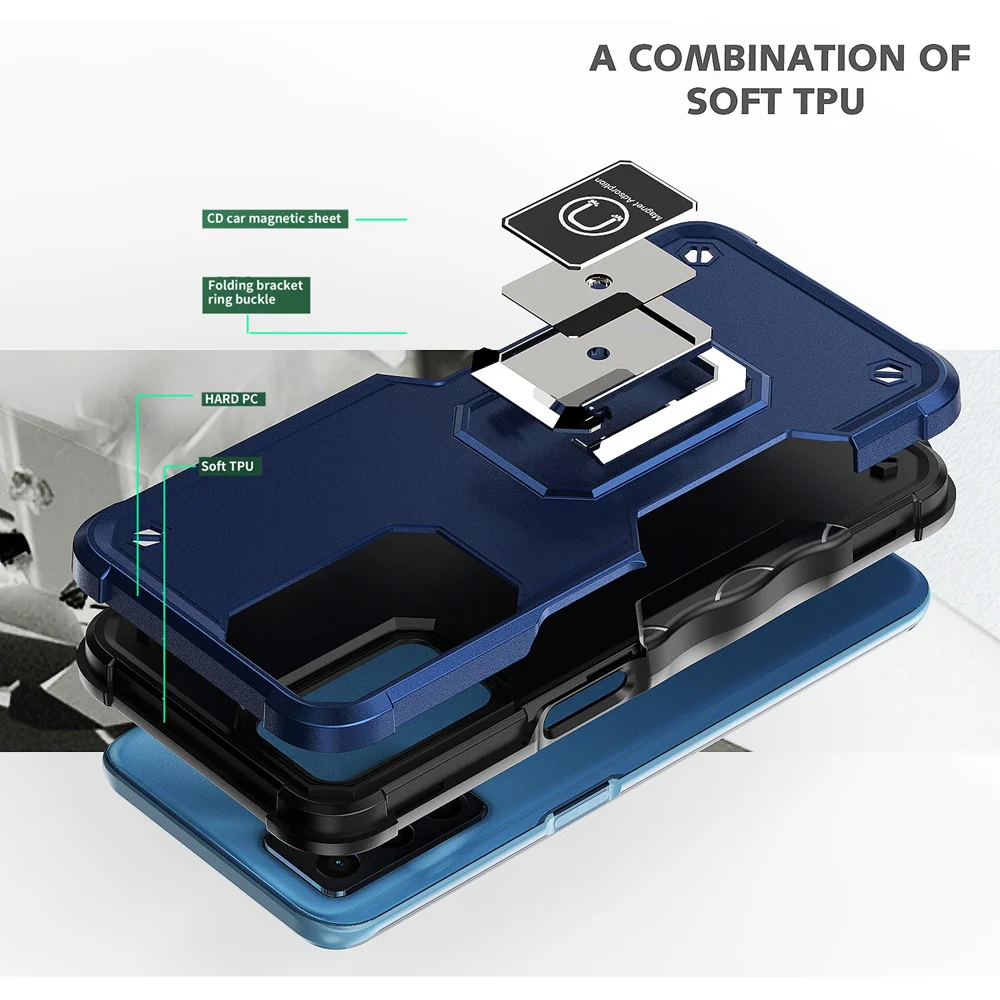 KEYSION stoßfeste Rüstungshülle für OPPO A16 A16S A74 A95 4G, Silikon + PC-Ring-Ständer, Telefon-Rückseite für OPPO Reno 6 5G 6_voghion.com