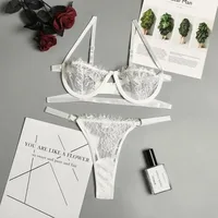 Ensemble soutien-gorge et culotte érotique Sexy pour femme, sous-vêtements transparents en dentelle, broderie féerique, Kit de soutien-gorge délicat, Push Up, ensemble Breves 5