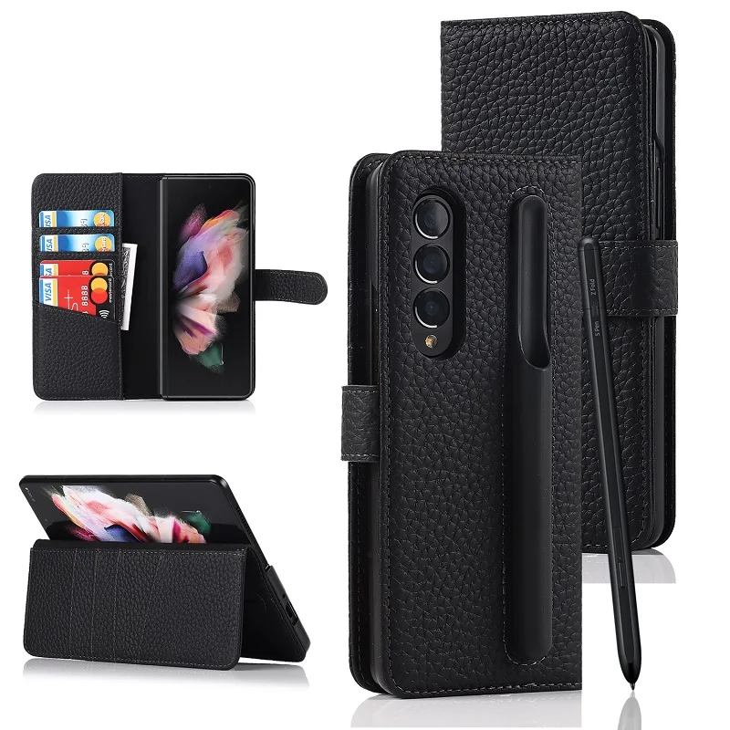 

Чехол-книжка из натуральной кожи для Samsung Galaxy Z Fold 3, чехол с S-слотом для ручки, защитный чехол для Galaxy Z Fold 3 5G