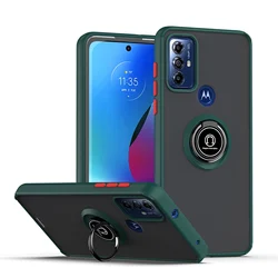 Enhanced Shockproof Armor Matte Case with Magnetic Ring Stand Holder for Moto G POWER 2022 (Dark green)