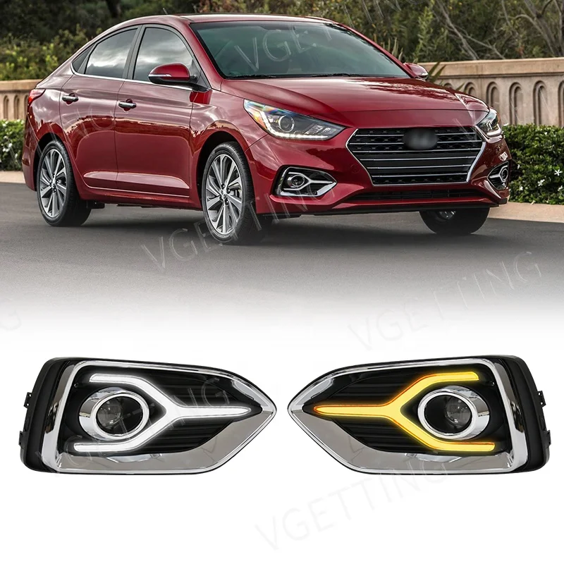 

LED Running Daytime Lamps Turning Signal DRL Assembly Daytime Running Light Kit for Hyundai Accent 2018 2019 Auto Accessories