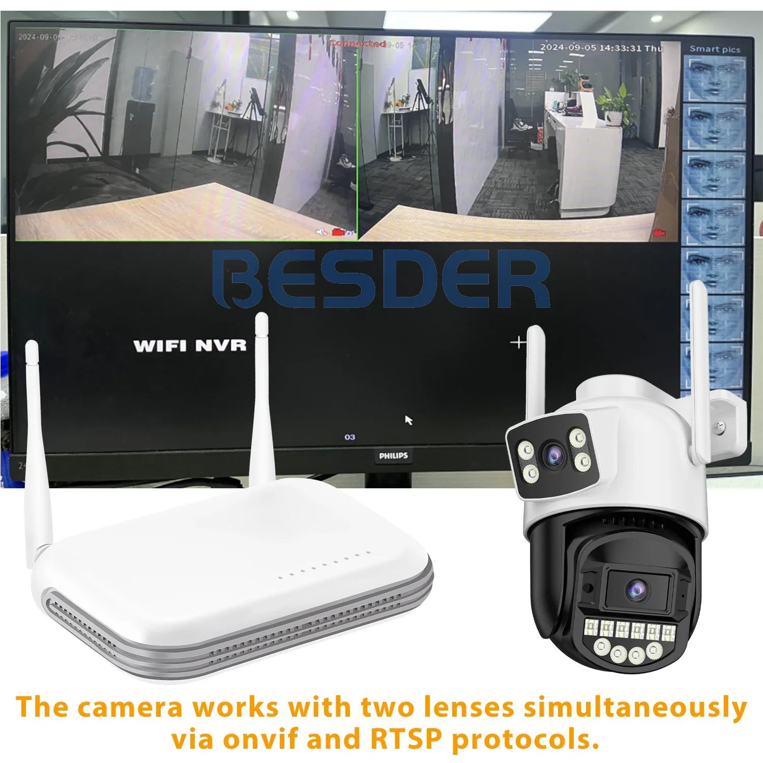 PTZ 8MP Wifi Camera Dual Screen Auto Tracking Color Night Vision Outdoor CCTV Ca