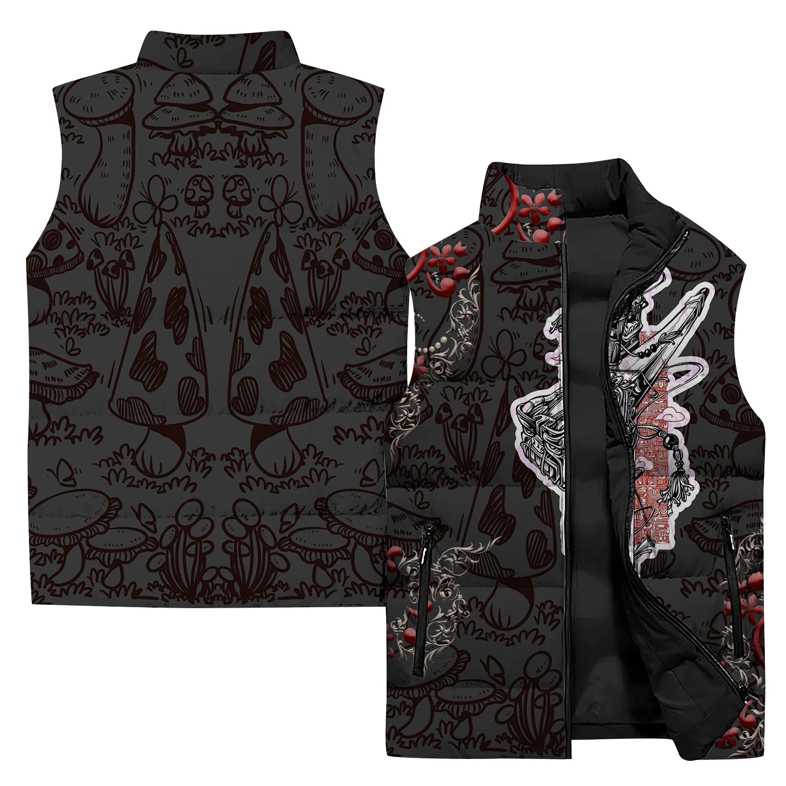 thumbnail image 4 of Chaleco térmico de algodón de invierno para hombre, chaleco con estampado abstracto de plumas, chaquetas para hombre, chaqueta informal holgada, ropa para hombre, chalecos 2024, 4 of 5