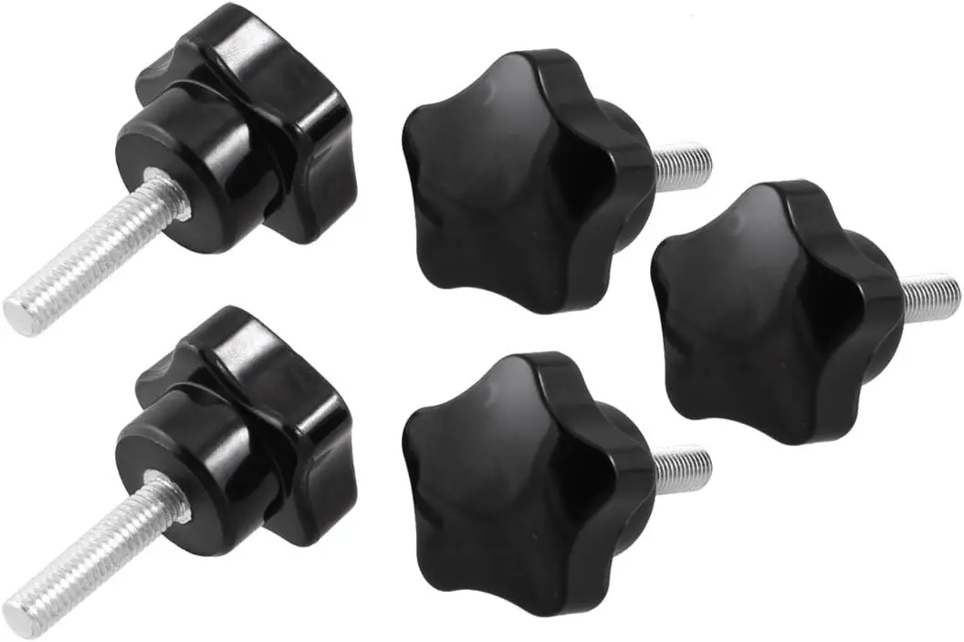 

5 Pcs M6 x 25mm Male Thread Metal Clamping Star Knobs Grips Black