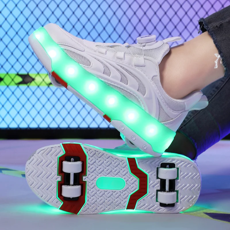 

New Pink USB Charging Fashion Girls Boys LED Light Roller Skate Shoes For Children Kids Sneakers With Wheels Four wheels