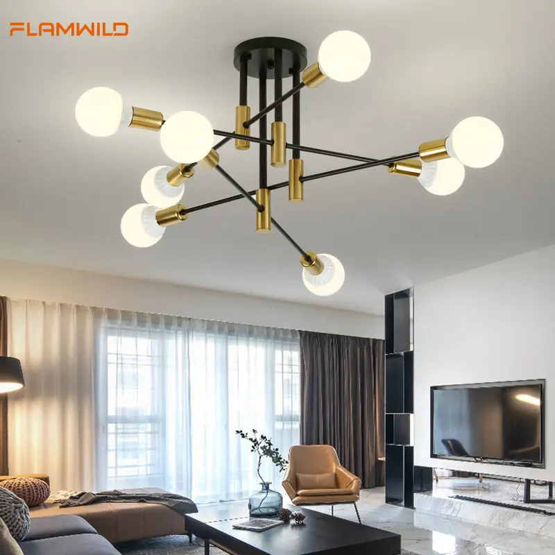 Modern Chandeliers Industrial Semi Flush Mount Fixture for Kitchen Dining Bedroom Living Room light Decoration