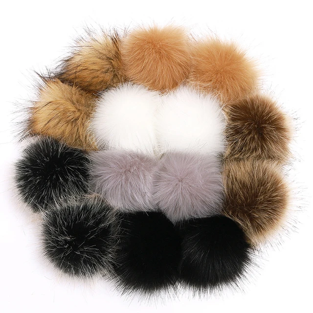 16pcs Fur Pom Pom Balls With Rubber Band Snap Button Shoes Hats