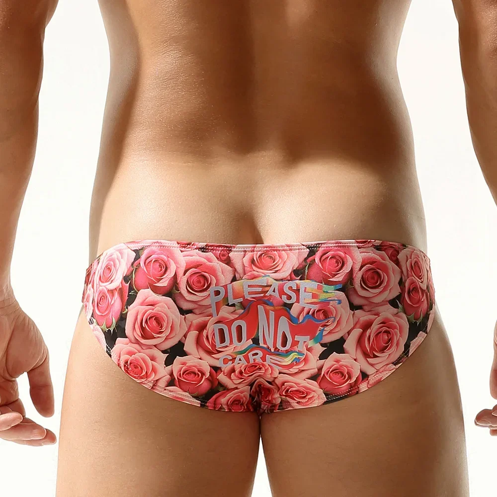 Sexy Rose Bikini Underwear Men Briefs Low Waist Swimwear Man Swimsuit Swim Wear Swimming Trunks Slip Beach Bathing Suit Wear