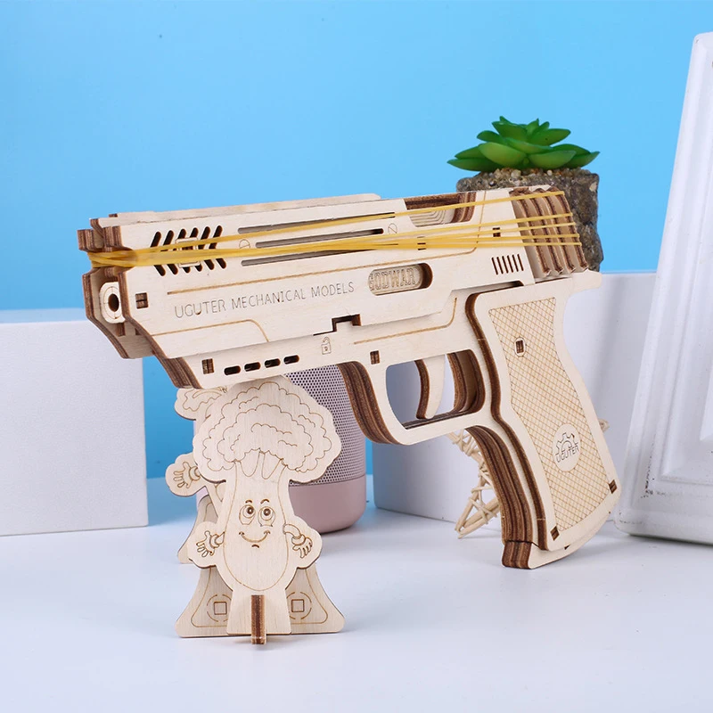 Wooden Super Rubber Band Gun Pistol Model-Kit-DIY 3D Puzzle 