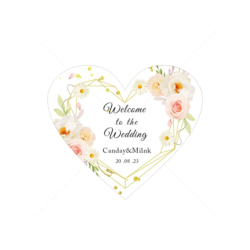 Wedding Decor Sticker Labels Floral Heart Shape Stickers Customize Text  Labels Personalized Valentine's Day Engagement Wedding