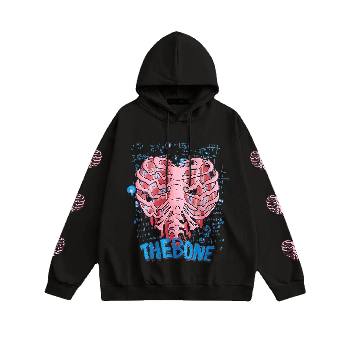Hoodies Women Y2k Tops New Sweater Printed Bone Plus Velvet Hoodie Goth Kawaii Aesthetic Clothes Sweatshirts Highstreet Hoodie