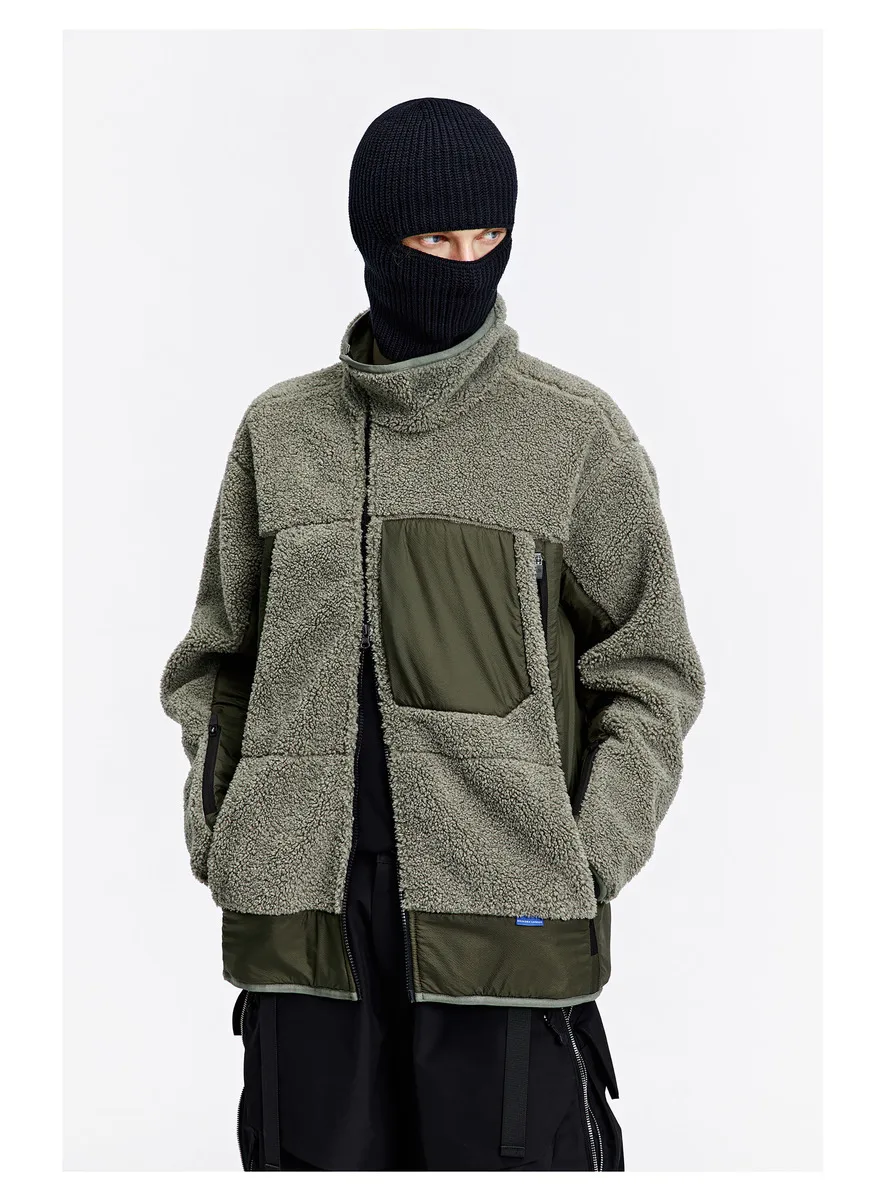 Reindee Lusion 22FW  Diagonal zipper fleece jacket warm coat spicing materials multiple pockets techwear gorpcore outdoor