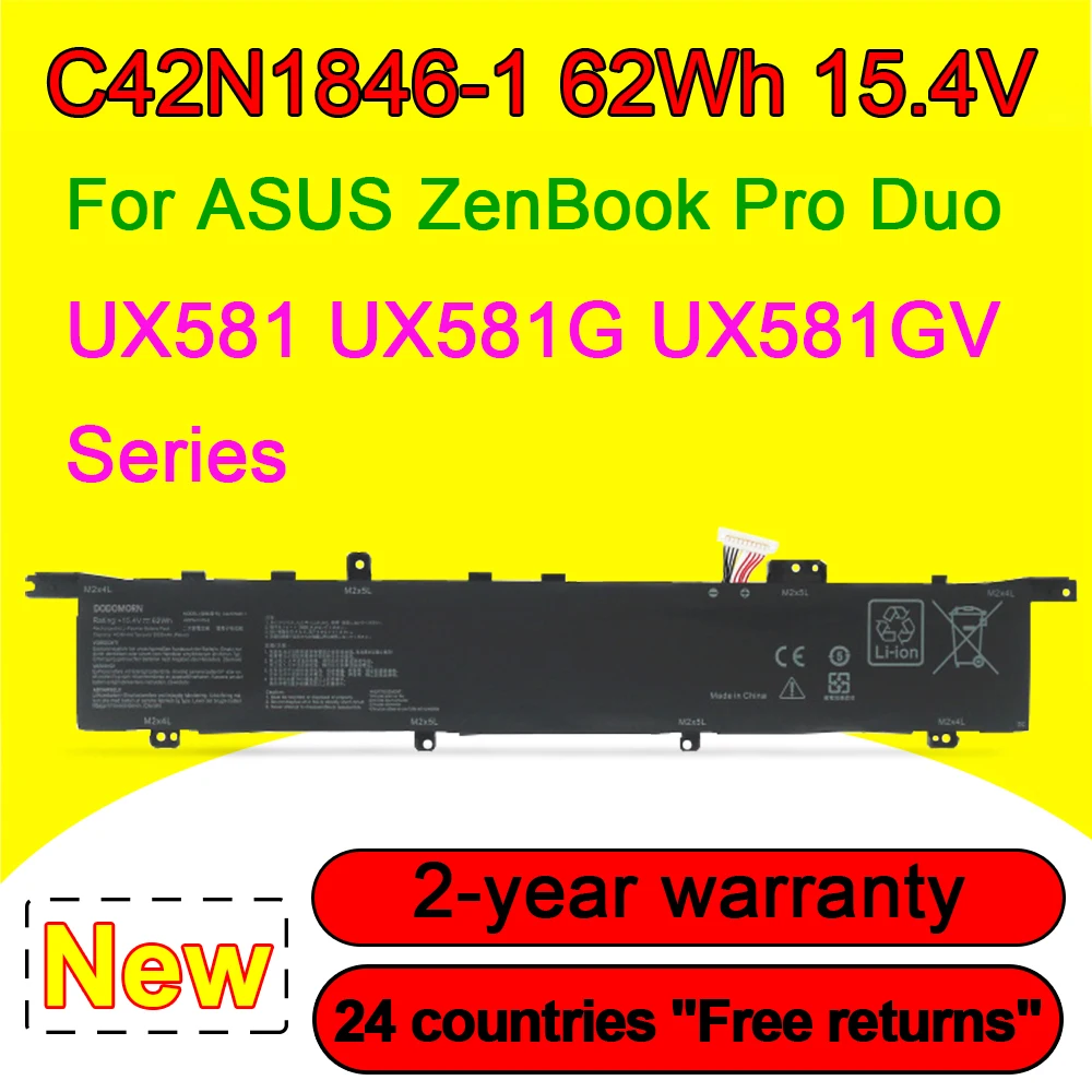 

C42N1846-1 Battery For ASUS ZenBook Pro Duo UX581 UX581G UX581GV XB94T H2004T 4ICP5/41/75-2 0B200-03490000 15.4V 62Wh In Stock