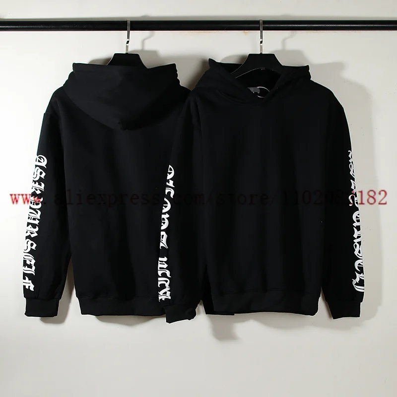 

Sanskrit Letter Puff Printed Hoodie Men Women High Quality Black Fleece Pullover Hooded