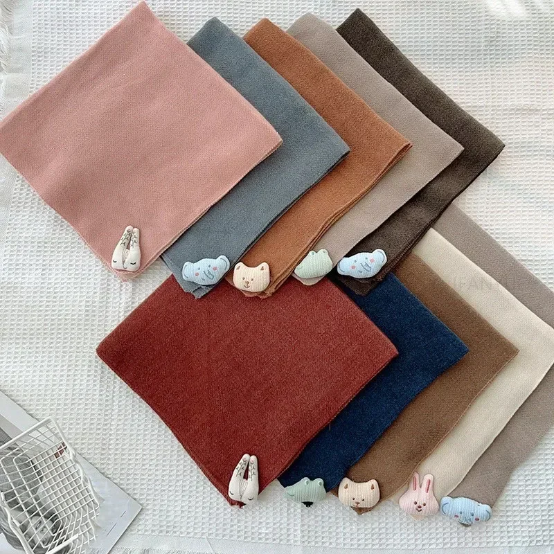 Children Cartoon Square Scarves Boys Girl Infant Winter Outdoor Windproof Warm Neckerchief Sweet Cute Korean Baby Clothing Scarf
