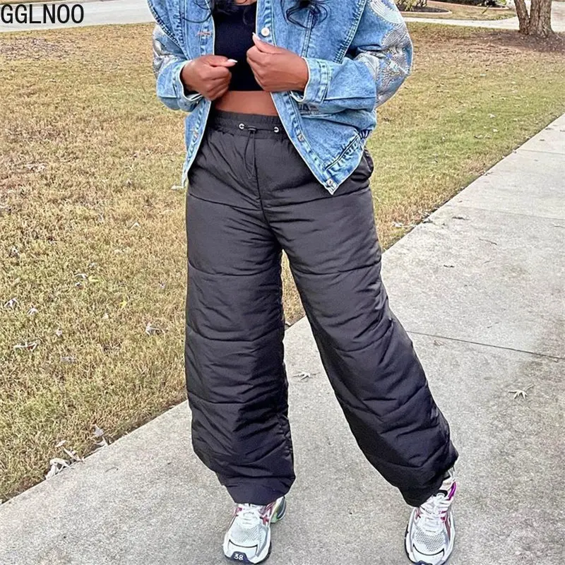 

GGLNOO Women Thick Down Pants Female Black High Waist Warm Women Winter Down Feather Pants Casual Pant Women 2022 Trousers