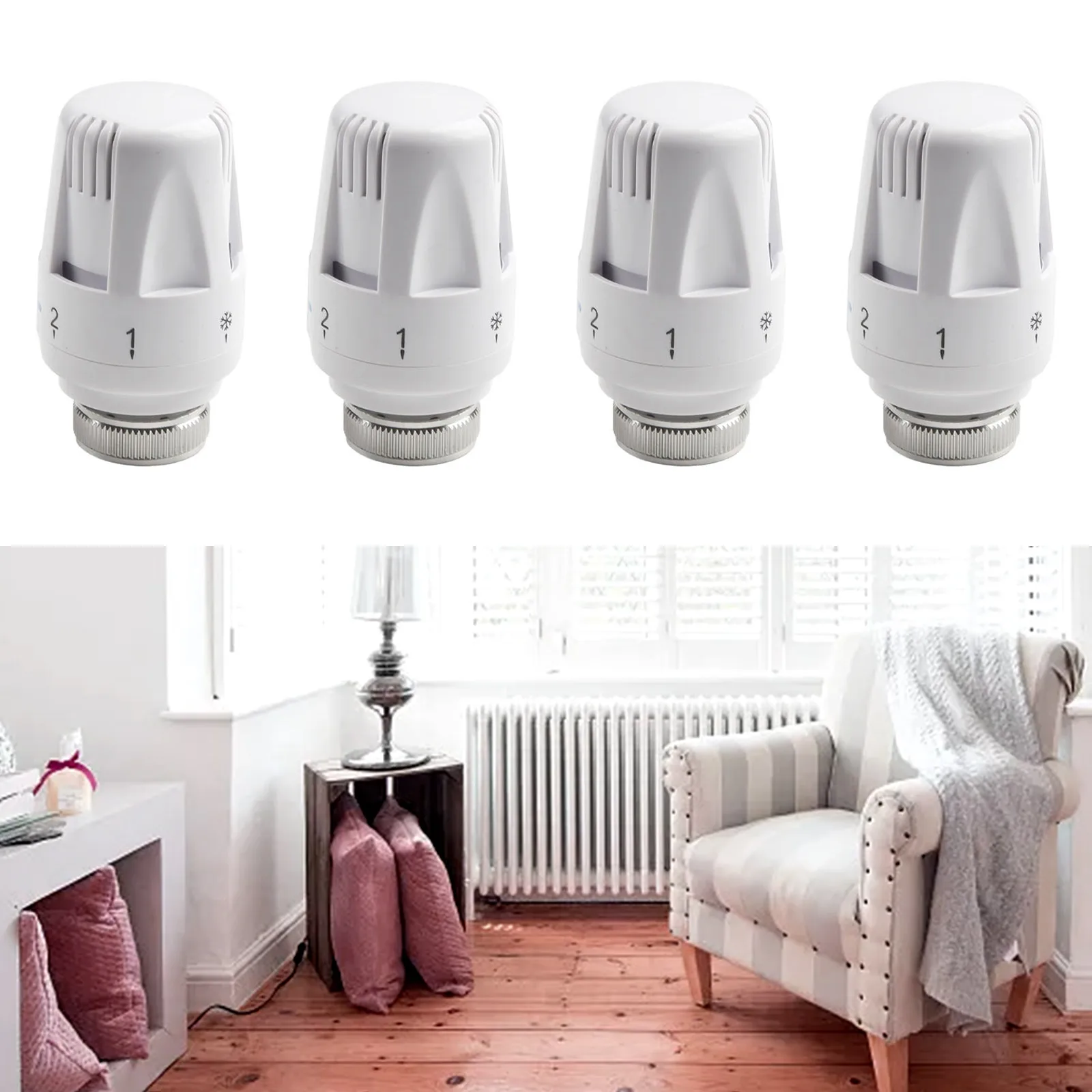 Thermostatic Valve Controller 4PCS Thermostatic Radiators M30x1.5 Heating Zero Valve 5-levels Temperature Controller Head For Household Control System Tools, thermostatic valve controller, temperature controller