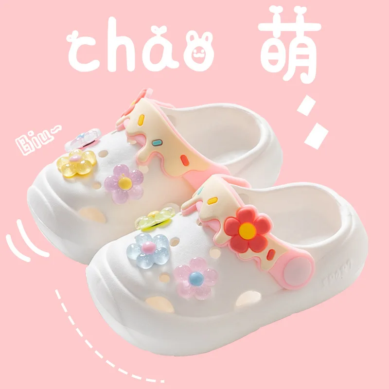

Children Slippers Summer New Cute Flowers Soft Sole Sandals Indoor Soft Anti Slip Sandals Hole Shoes Kids Beach Shoes