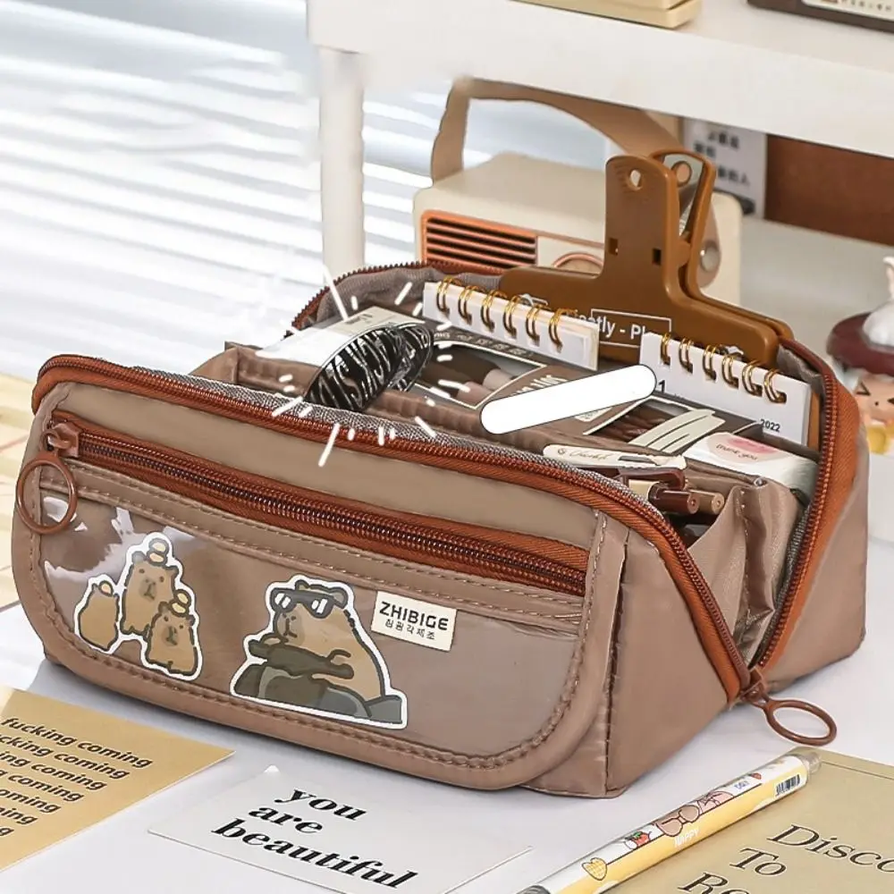 9 레이어 대용량 펜 가방, INS 단색 캔버스 연필 케이스, 창의적인 간단한 문구 보관 파우치, 사랑스러운 학생 선물