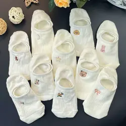 Women's Cotton Ankle Toe Socks - 10 Pairs, Summer Breathable with Cute Cartoon Patterns - One Size (A)