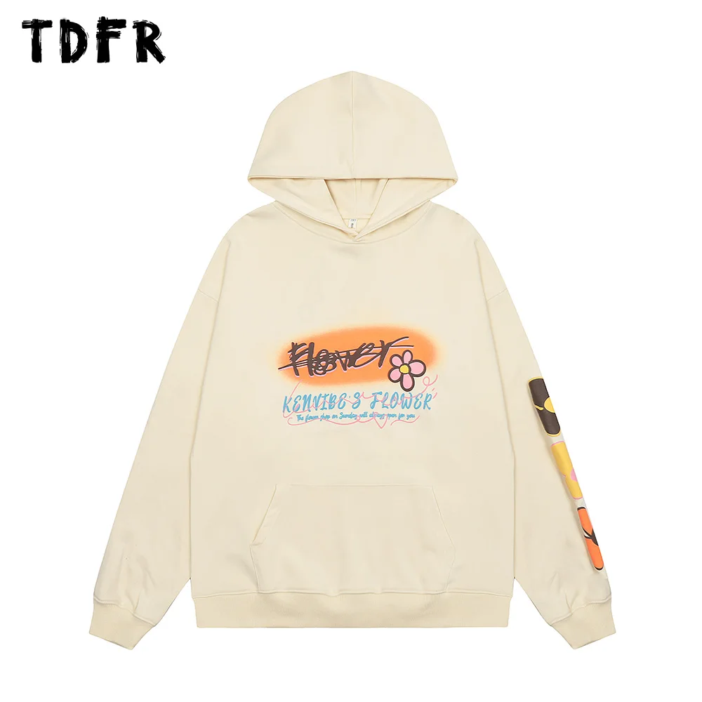 

Flower Letter Print Hooded Sweatshirts Mens Autumn Winter Casual Loose Long Sleeve Hoodies Men