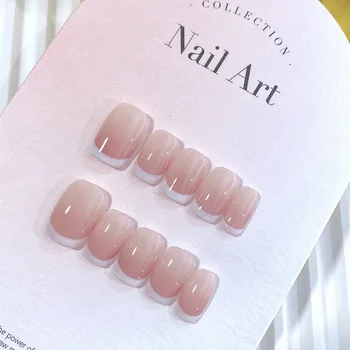 10pcs Pink French Handmade Nails Short French style Handmade Wear Nail for Women&Girl Whitening Nail Stickers False Nail