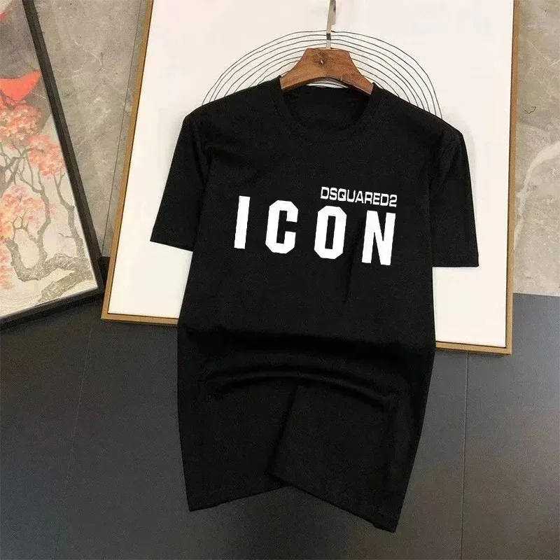 

Men's Summer Cotton Short Sleeve T-Shirt Y2k Top ICON Letter Printed T-Shirt Women's Fashion Crew Neck Top